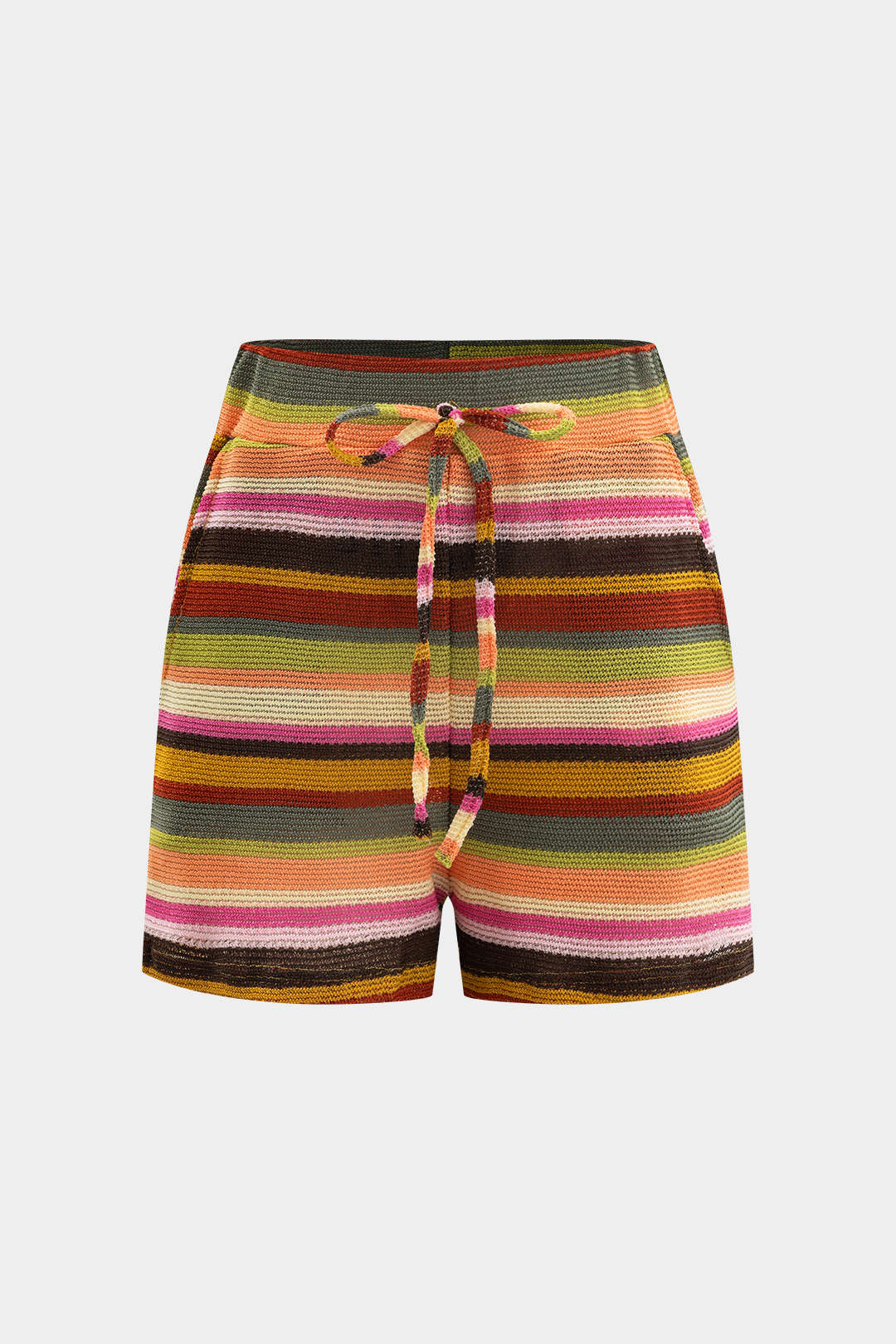 Knit Contrast V-Neck Top And Drawstring Shorts Set