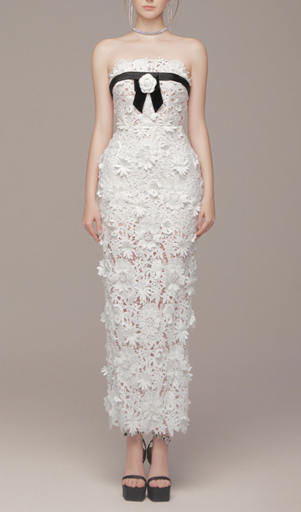 Eviana White Strapless Flower Embroidery Maxi Dress