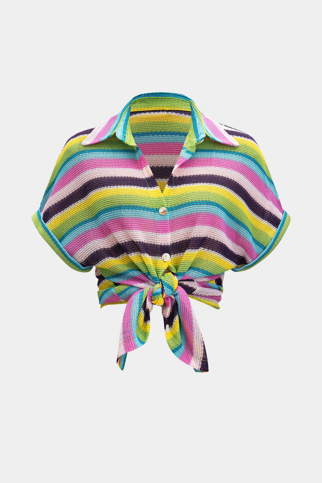 Knit Contrast V-Neck Top And Drawstring Shorts Set