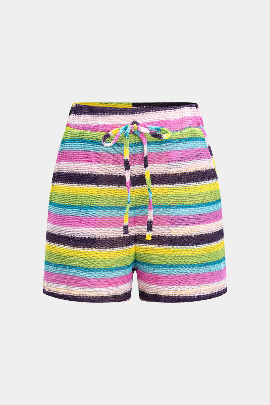 Knit Contrast V-Neck Top And Drawstring Shorts Set