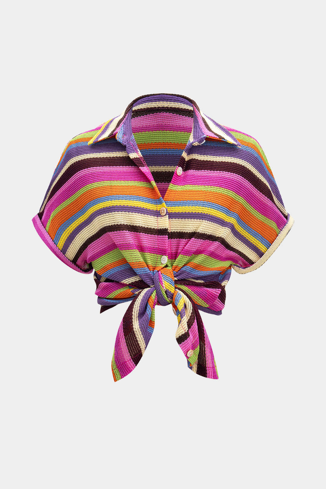 Knit Contrast V-Neck Top And Drawstring Shorts Set