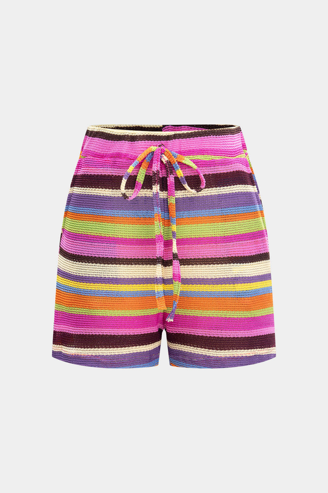 Knit Contrast V-Neck Top And Drawstring Shorts Set