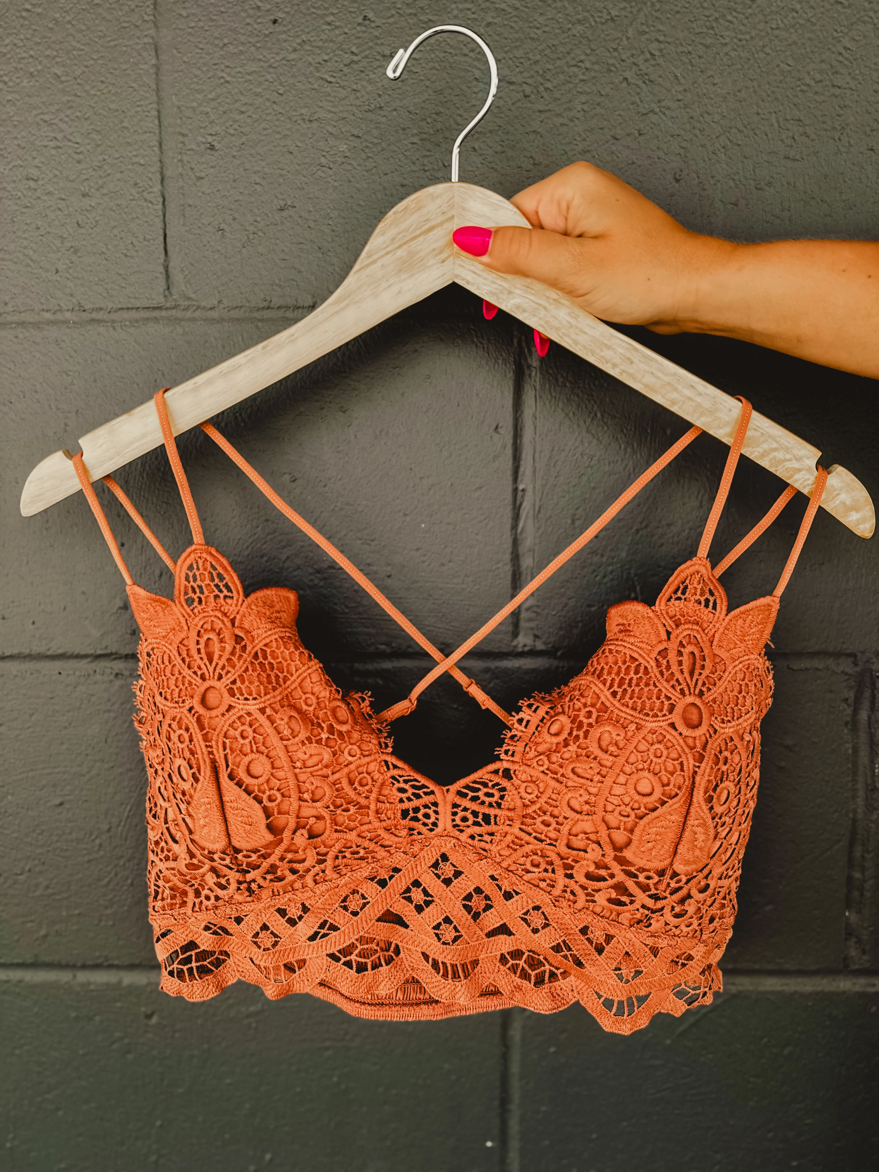 Scalloped Floral Crochet Lace Bralette - Terracotta