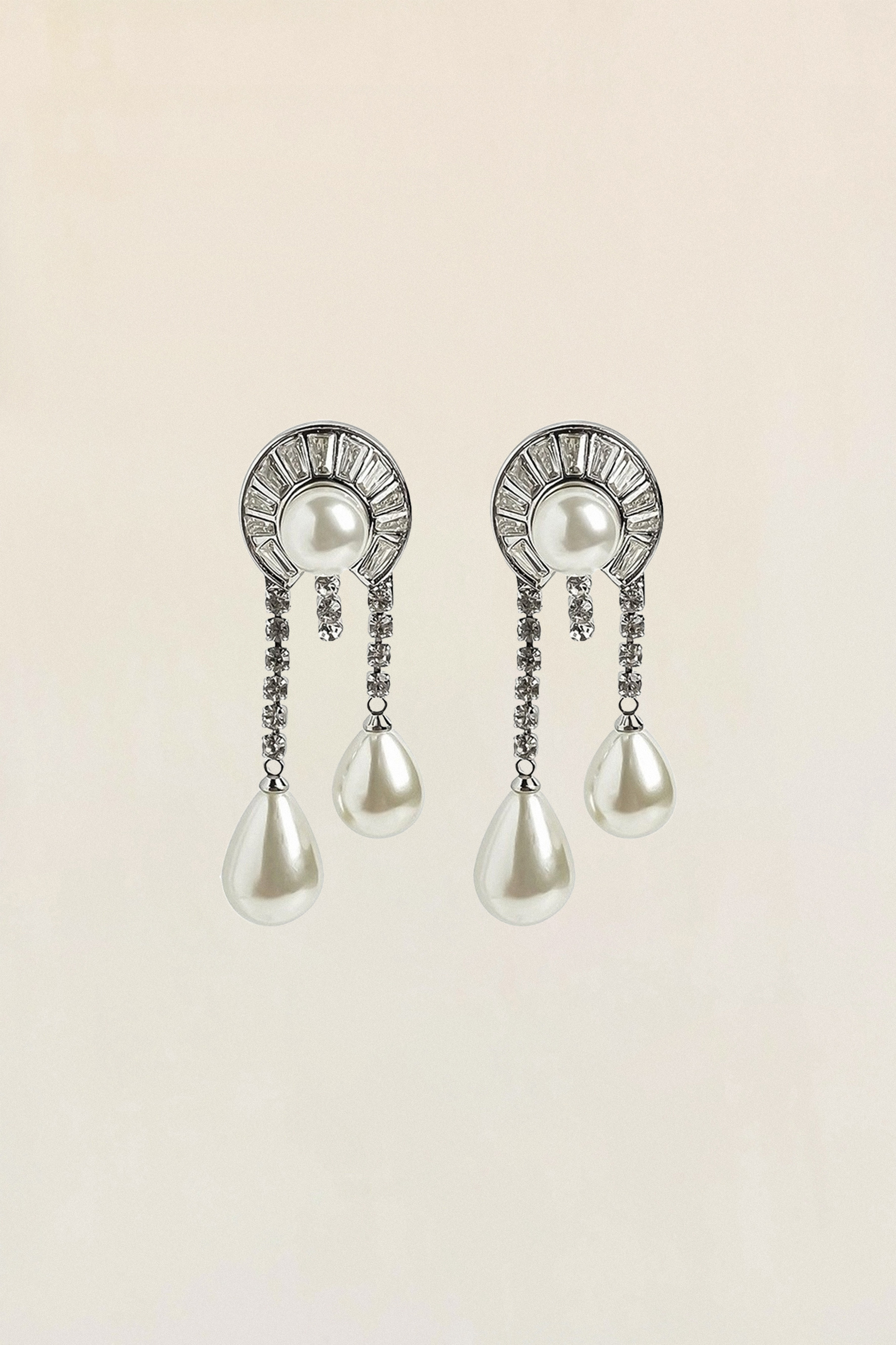 Teardrop Pearl Rhinestone Drop Earrings