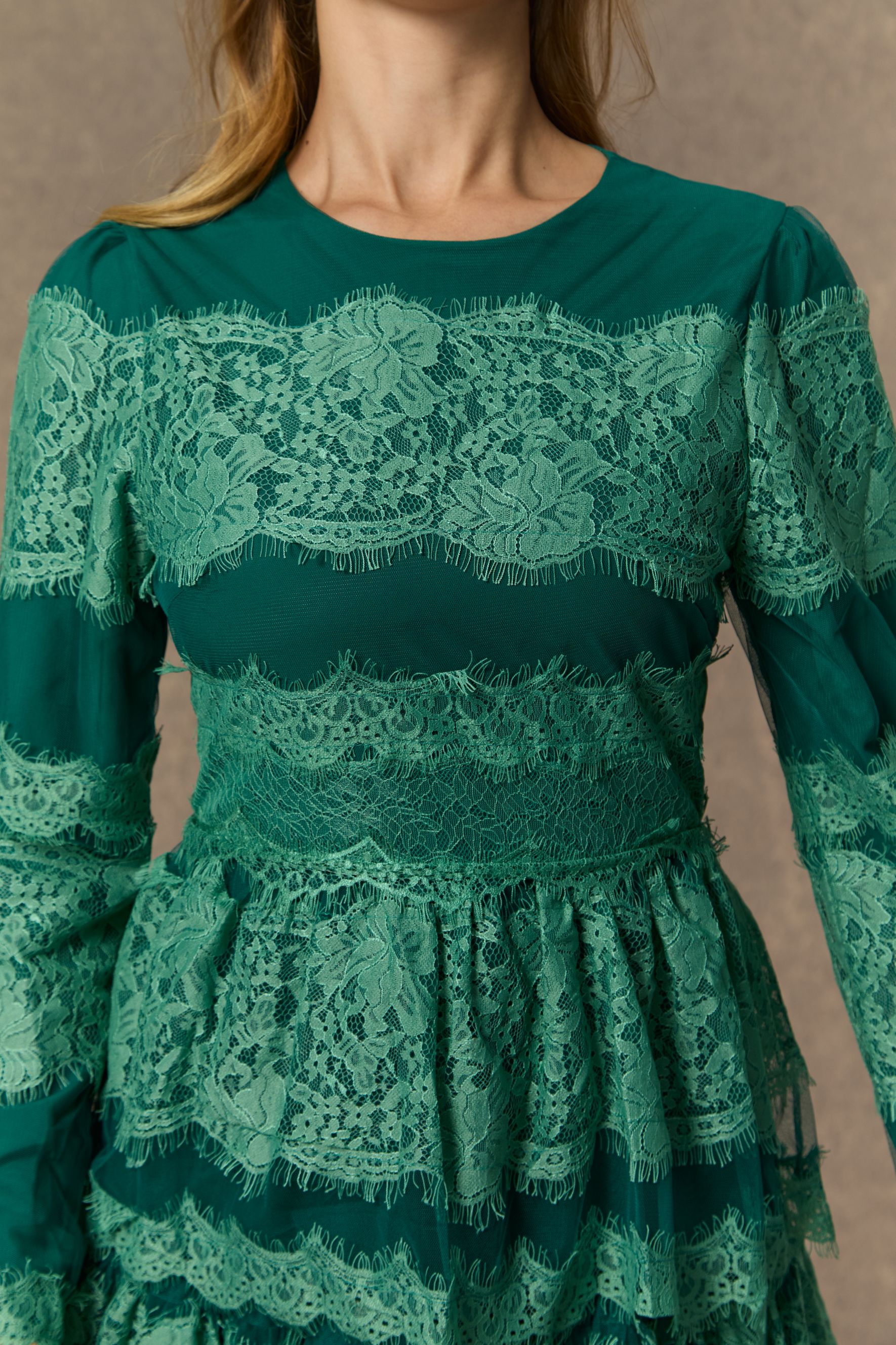 Gorgeous Green Tiered Lace Maxi Dress