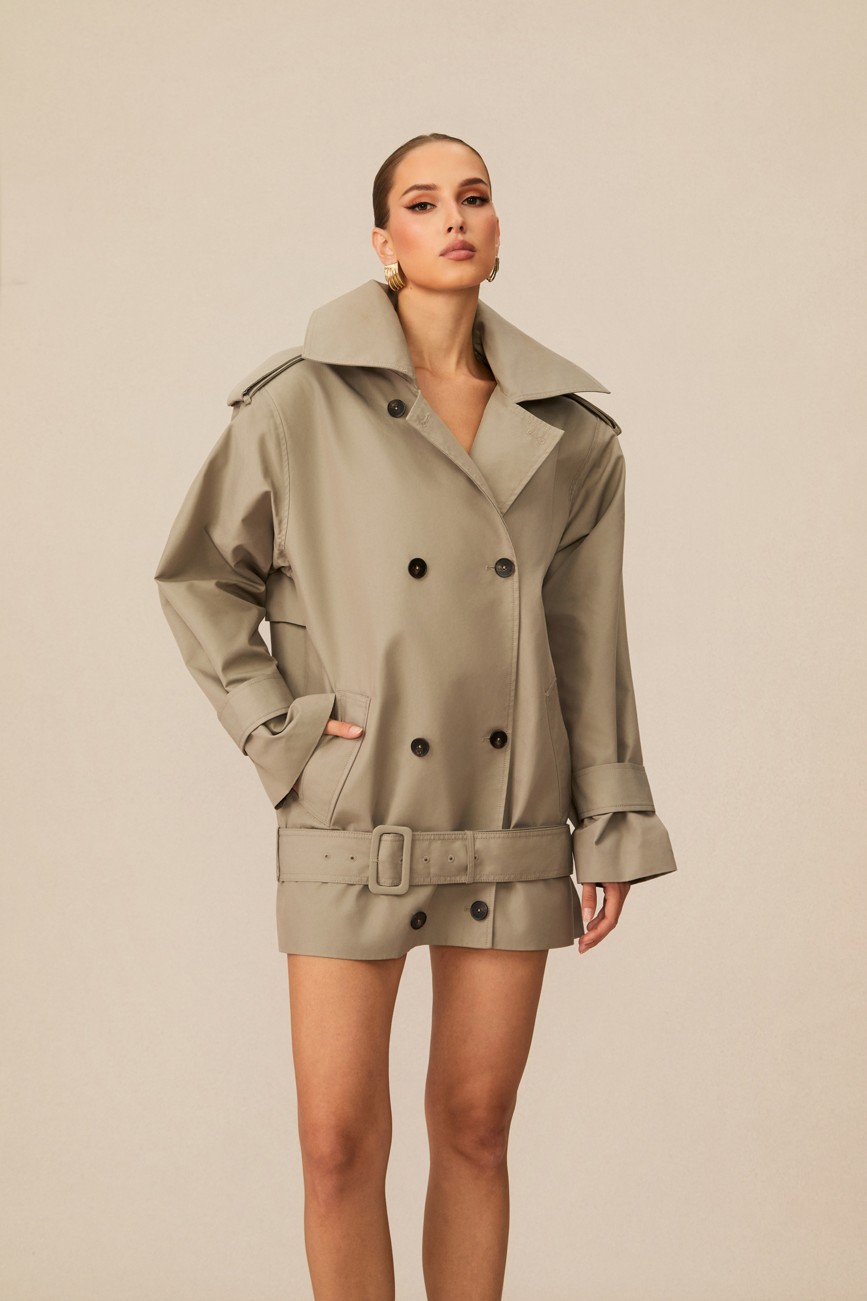 Double Breasted Belted Trench Jacket