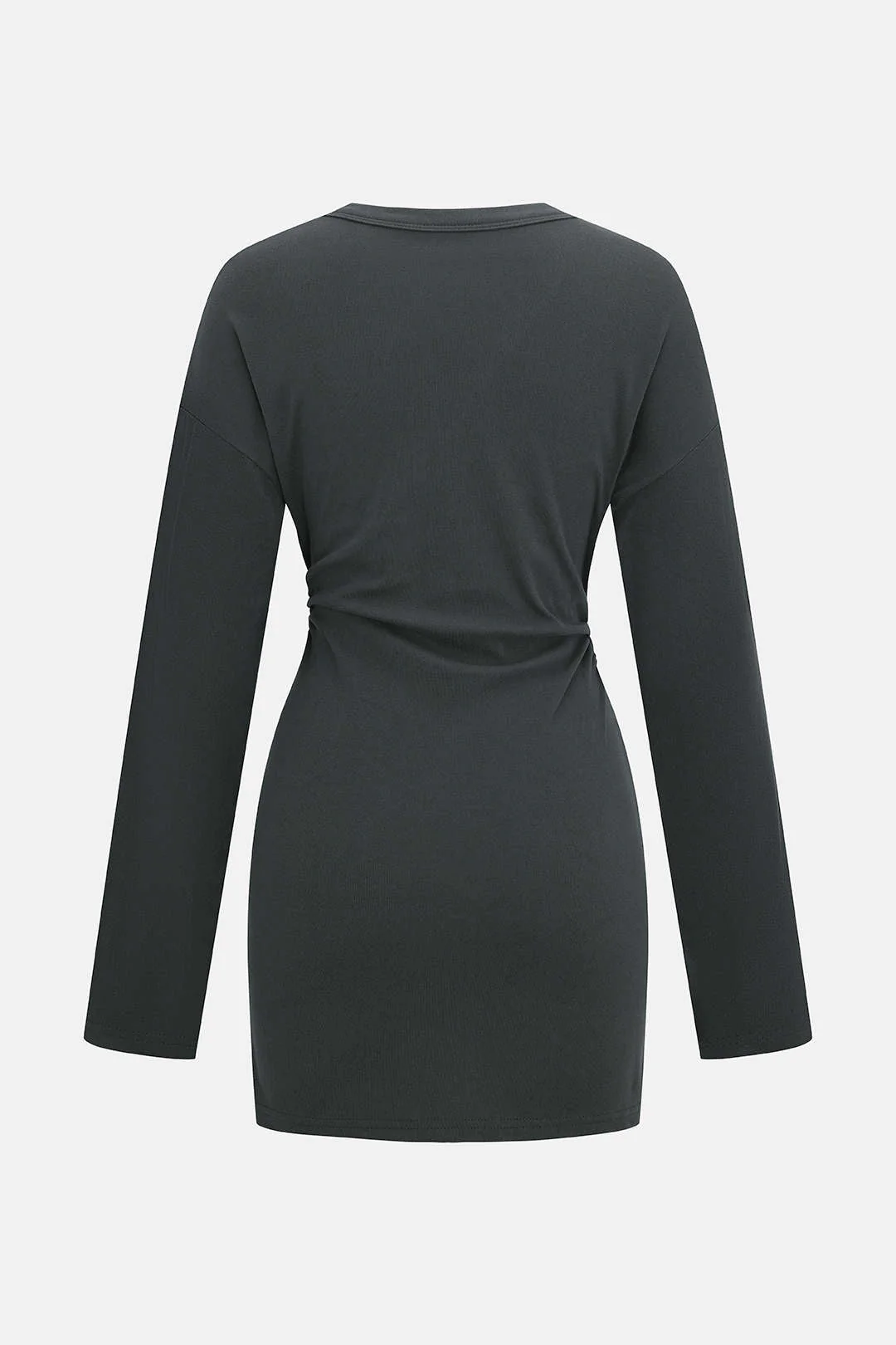 Button V-Neck Long Sleeve Mini Dress