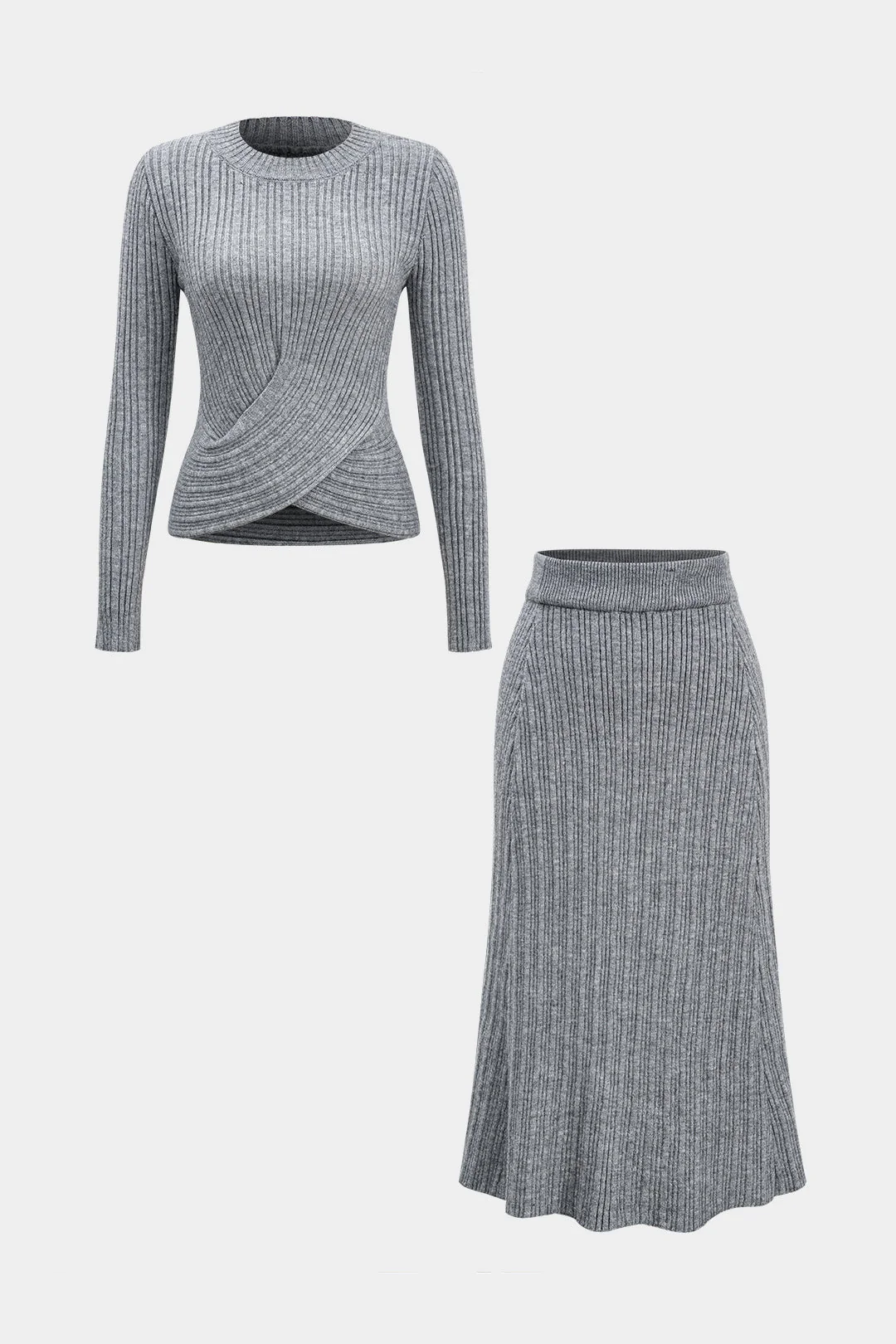 Sweater Cross Top And Skirt Set